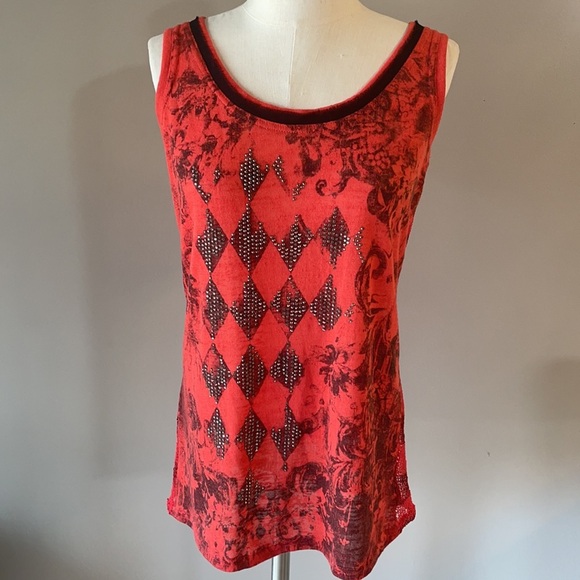 MISS ME VINTAGE EMBELLISHED TANK. Distressed, sparkle, mesh net back size Large - Picture 1 of 15